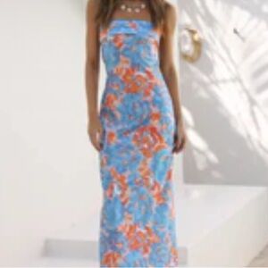 Floral Blue and Orange Maxi Dress